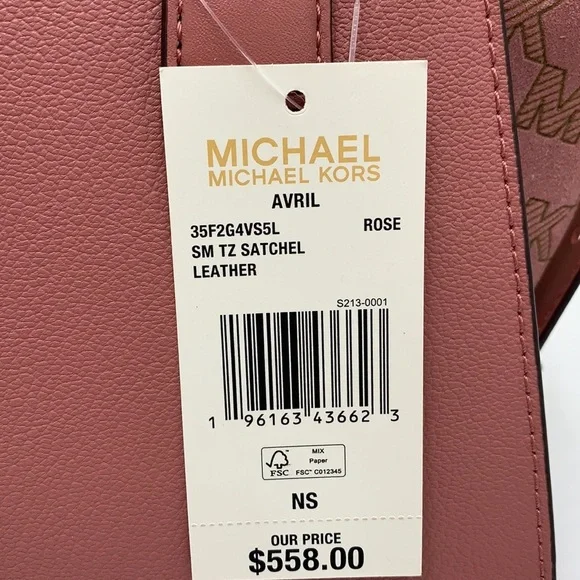 MICHAEL KORS AVRIL SMALL LEATHER TOP ZIP SATCHEL ROSE COLOR - Picture 16 of 16